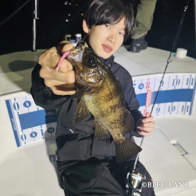 Young guest with a night fishing catch